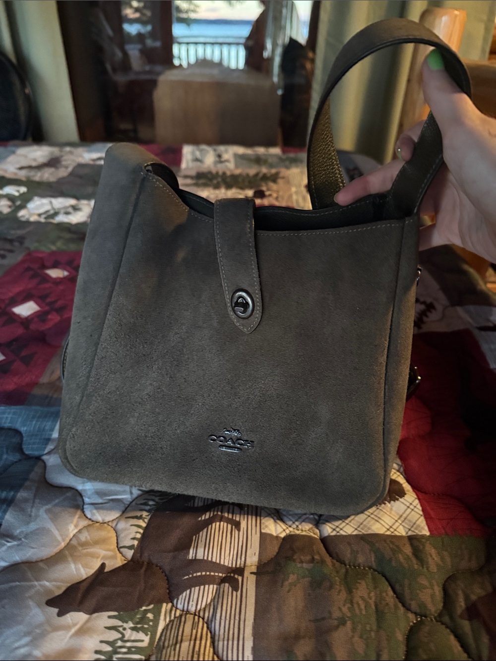 Coach Olive Suede Shoulder Bag with Leather Strap